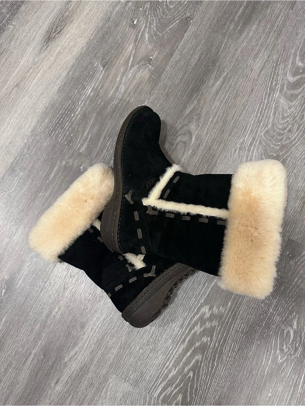 UGG Black Suede Tall Shearling-Lined Winter Boots